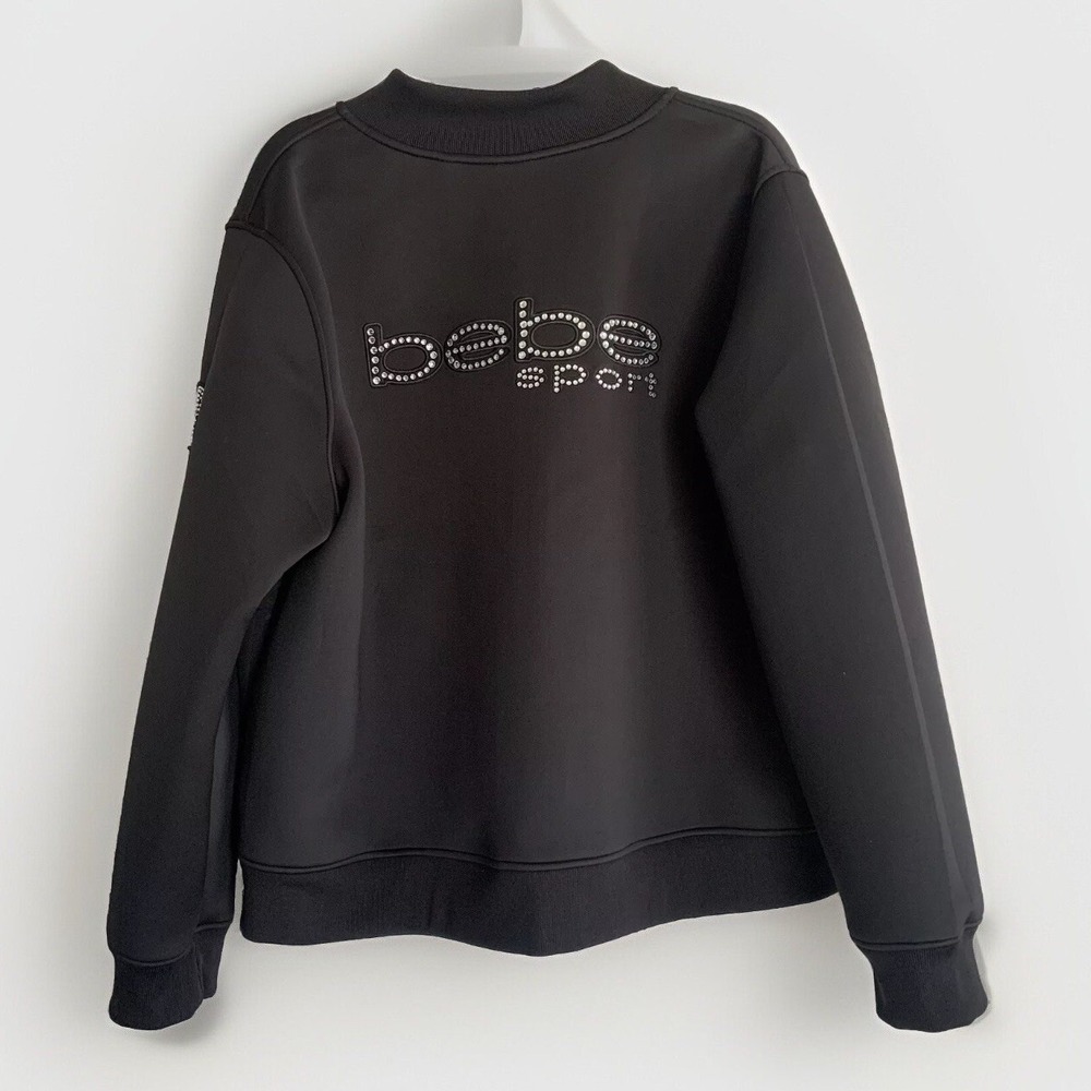 Bebe Sport Black Rhinestone Logo Zip-Up Bomber Jacket Y2K Athleisure Women's XXL